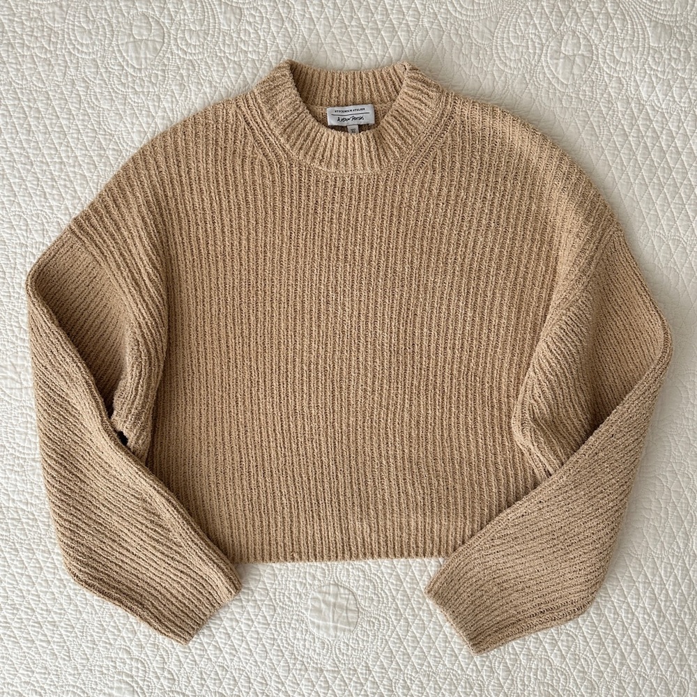 & Other Stories Cotton Blend Rib Knit Sweater Beige Women’s Small